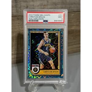 2022-23 Panini NBA Hoops Christian Braun #251 Teal Explosion (RC) PSA 9 POP 2